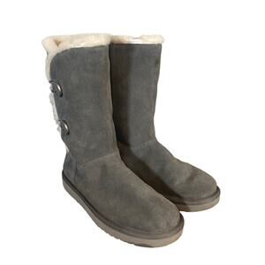 Koolaburra UGG Gray Kinslei Fur Trim Side Button Tall Winter Boots Women Sz 6